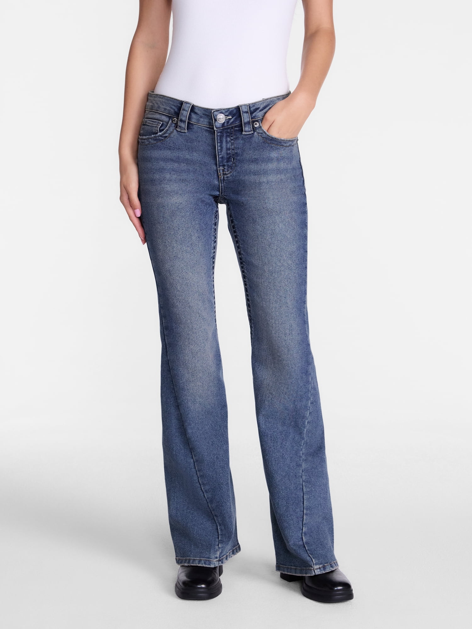 Madden NYC Women's Low Rise Flare Jeans, 32" Inseam, Sizes 00-18