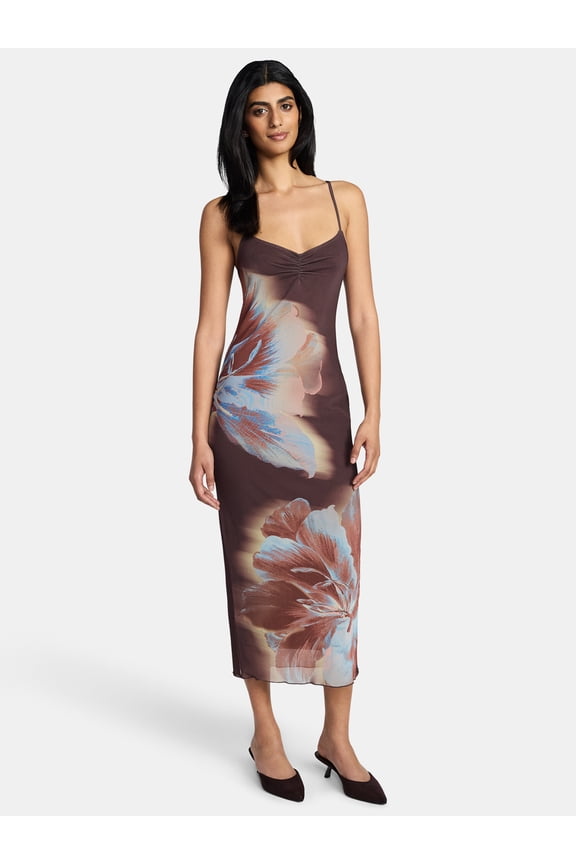 Women’s Floral Mesh Midi Dress, Sizes XXS-XXL