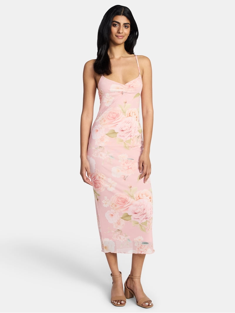 Madden NYC Womens Floral Mesh Midi Dress, Sizes XXS-XXL