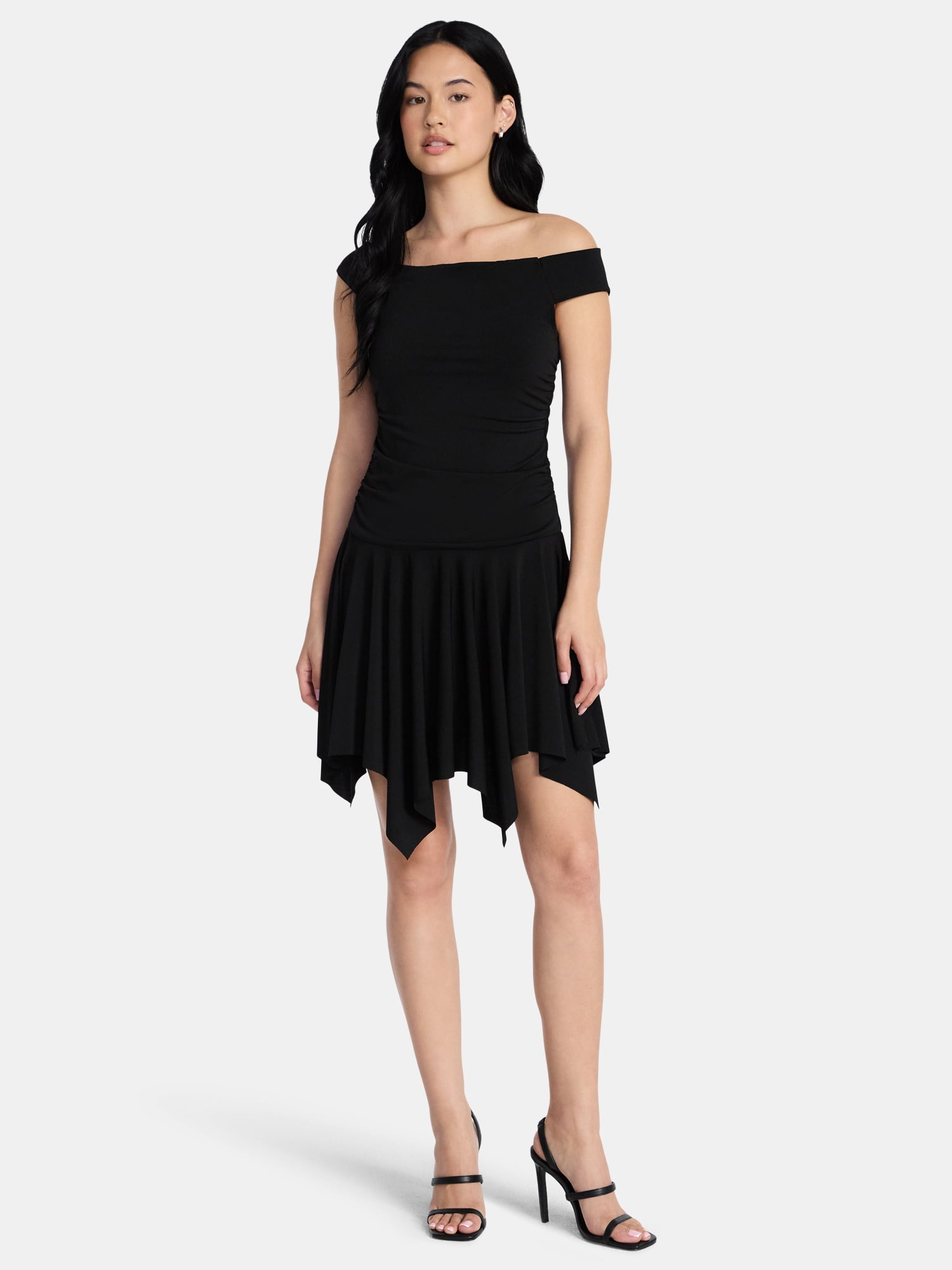 Madden NYC Women’s Off-the-Shoulder Mini Dress with Sharkbite Hem, Sizes XXS-XXL