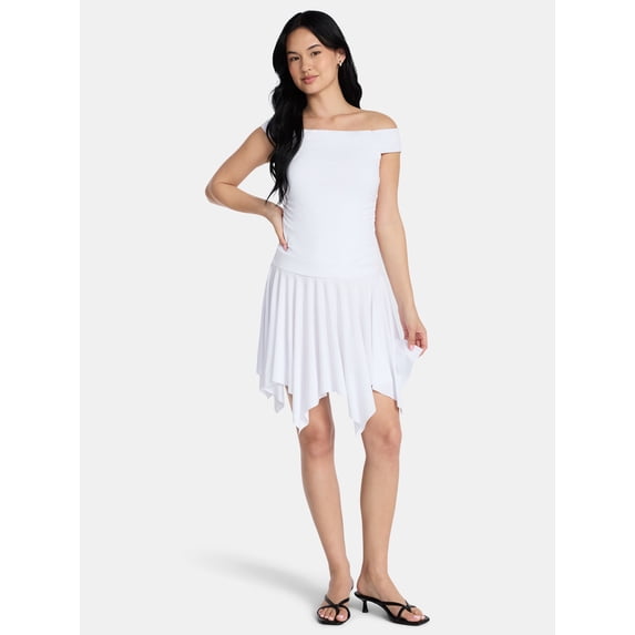 Madden NYC Women’s Off-the-Shoulder Mini Dress with Sharkbite Hem, Sizes XXS-XXL