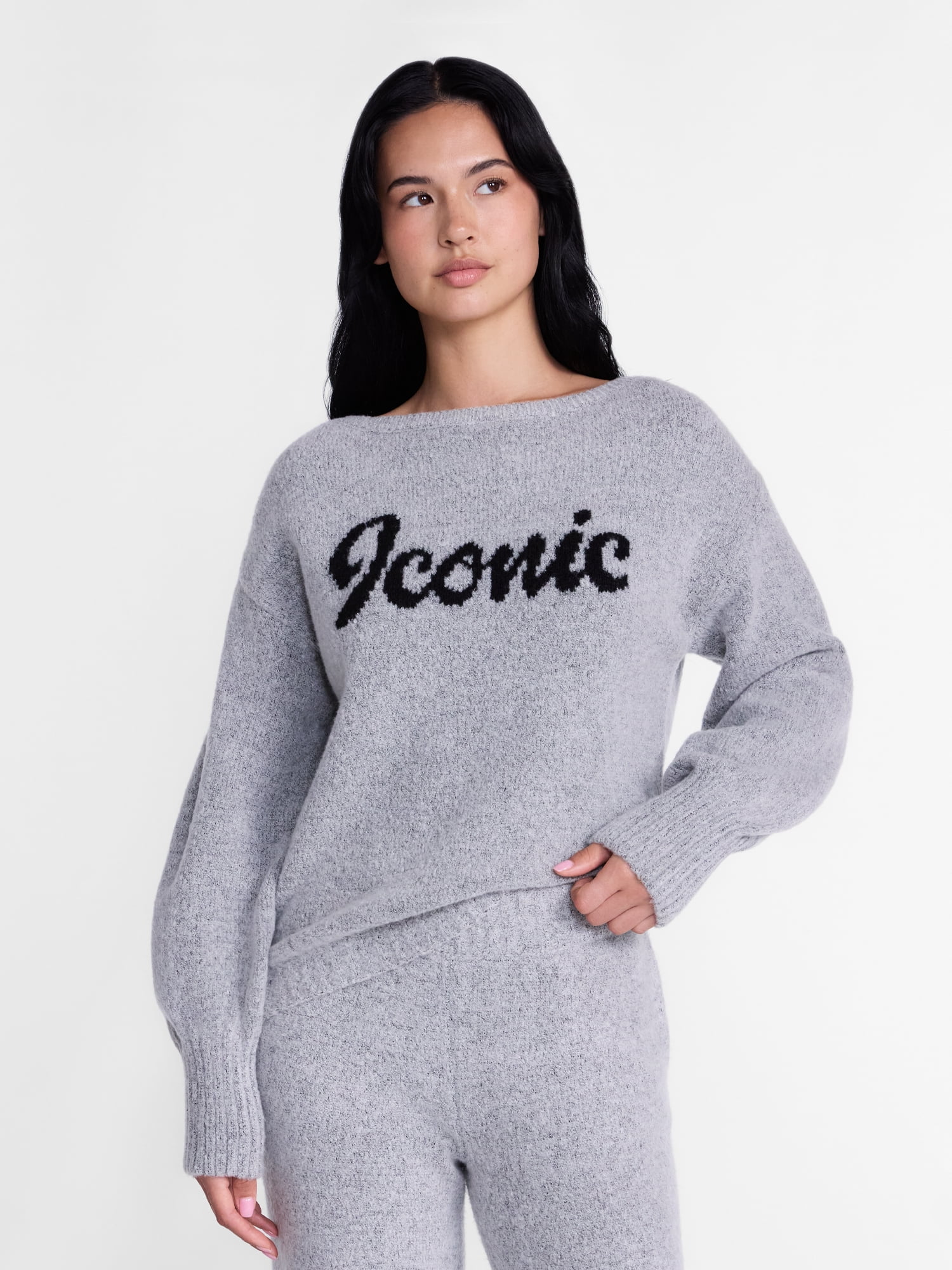 Madden NYC Women's Boatneck Graphic Sweater, Midweight, Sizes XXS-XXL