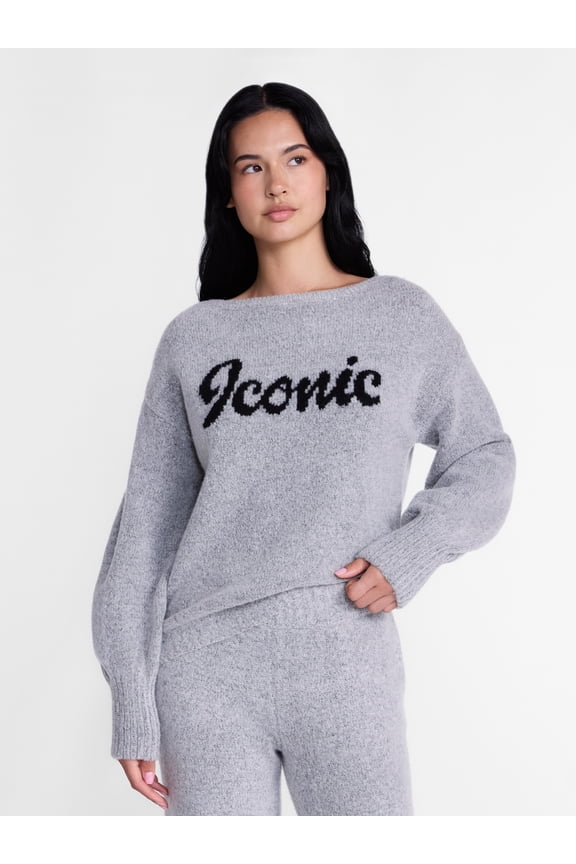 Women's Boatneck Graphic Sweater, Midweight, Sizes XXS-XXL