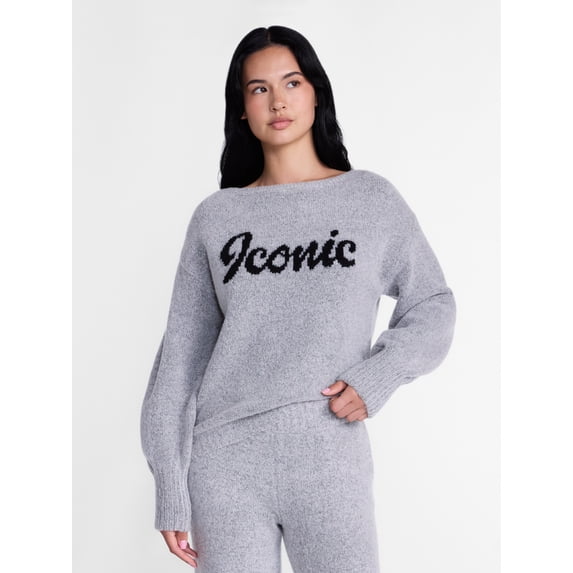 Madden NYC Women's Boatneck Graphic Sweater, Midweight, Sizes XXS-XXL