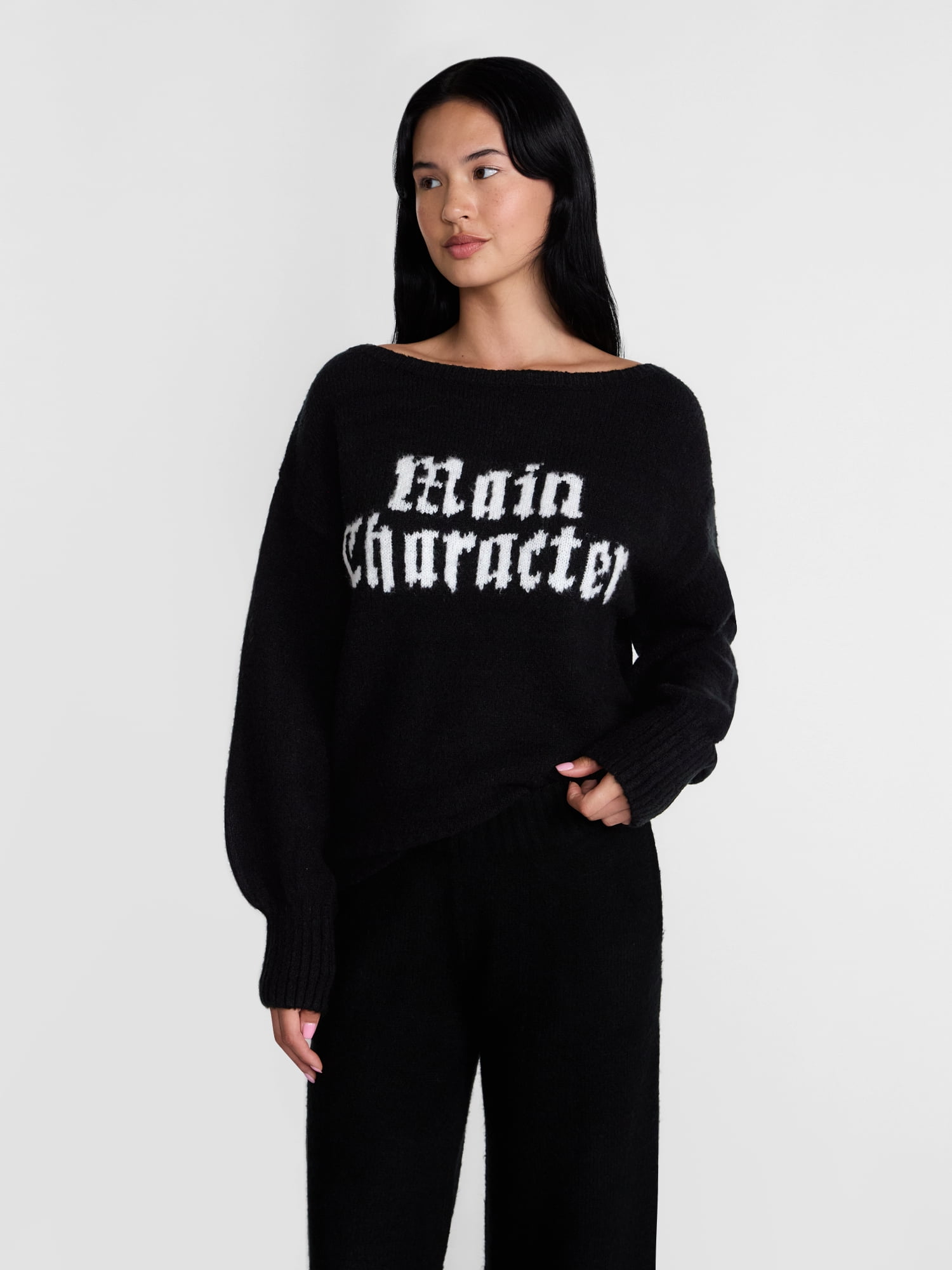 Madden NYC Women's Boatneck Graphic Sweater, Midweight, Sizes XXS-XXL