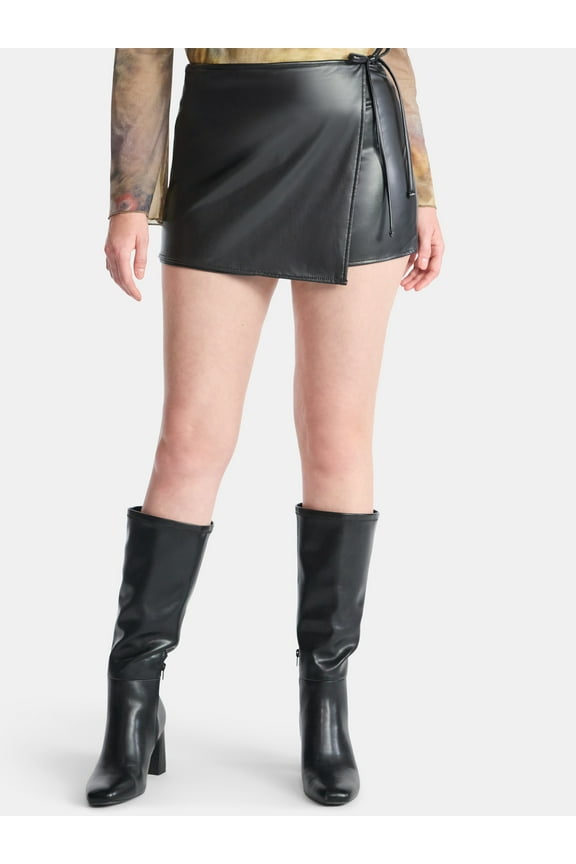 Women's Faux Leather Wrap Skort