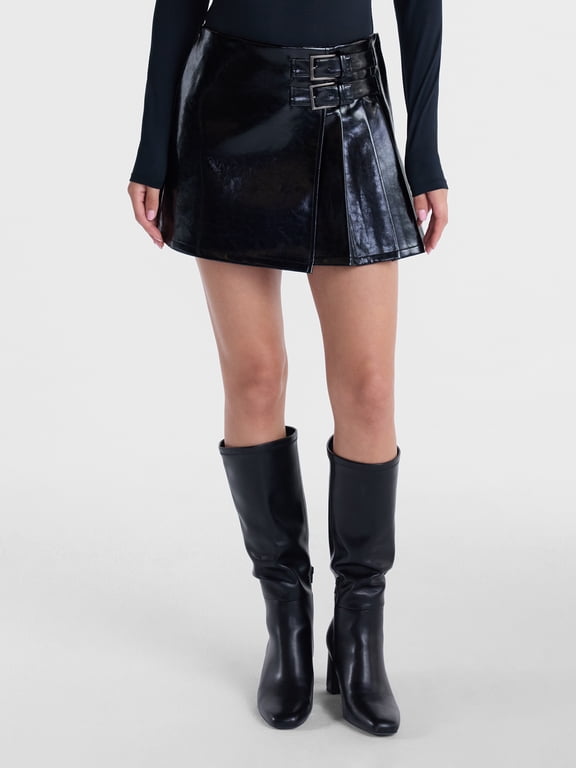 Women's Faux Leather Wrap Skort, Sizes XXS-XXL