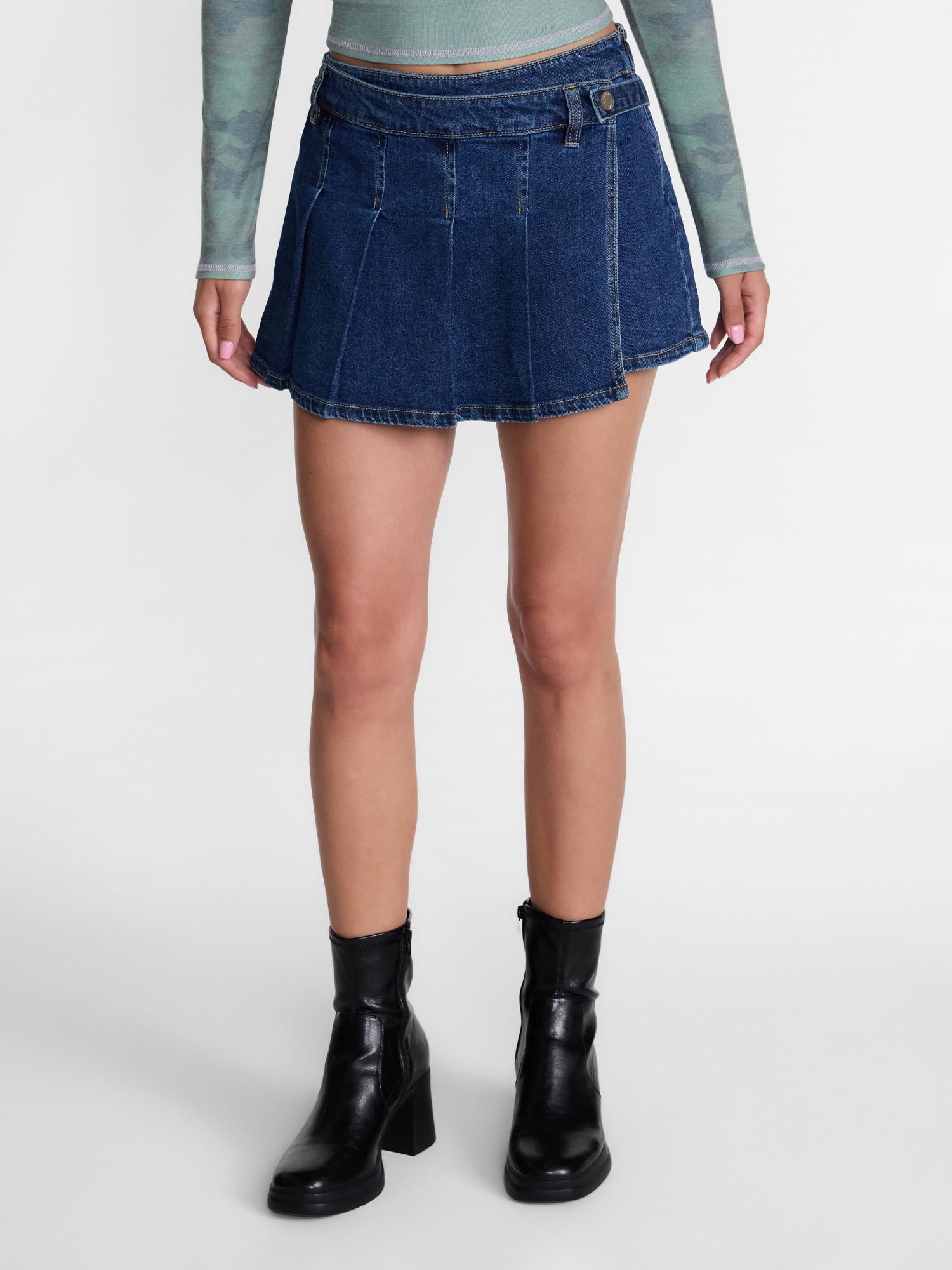 Madden NYC Women’s Belted Pleated Denim Mini Skort, Sizes XXS-XXL