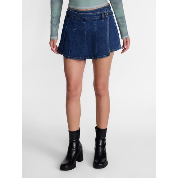 Madden NYC Women’s Belted Pleated Denim Mini Skort, Sizes XXS-XXL