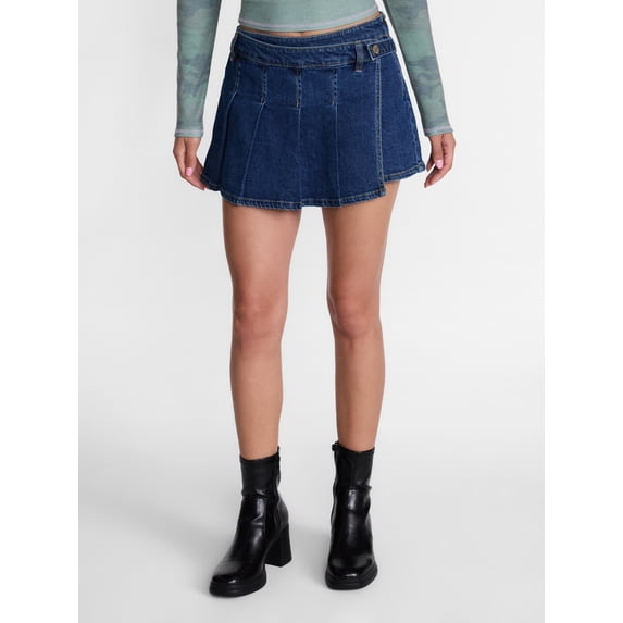 Madden NYC Women’s Belted Pleated Denim Mini Skort, Sizes XXS-XXL