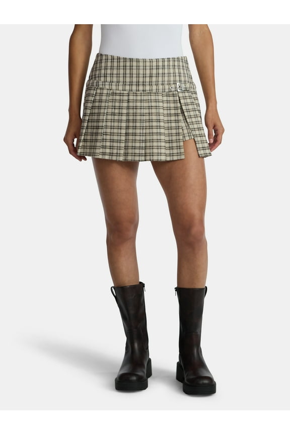 Women's Pleated Plaid Mini Skort, Sizes XXS-XXL
