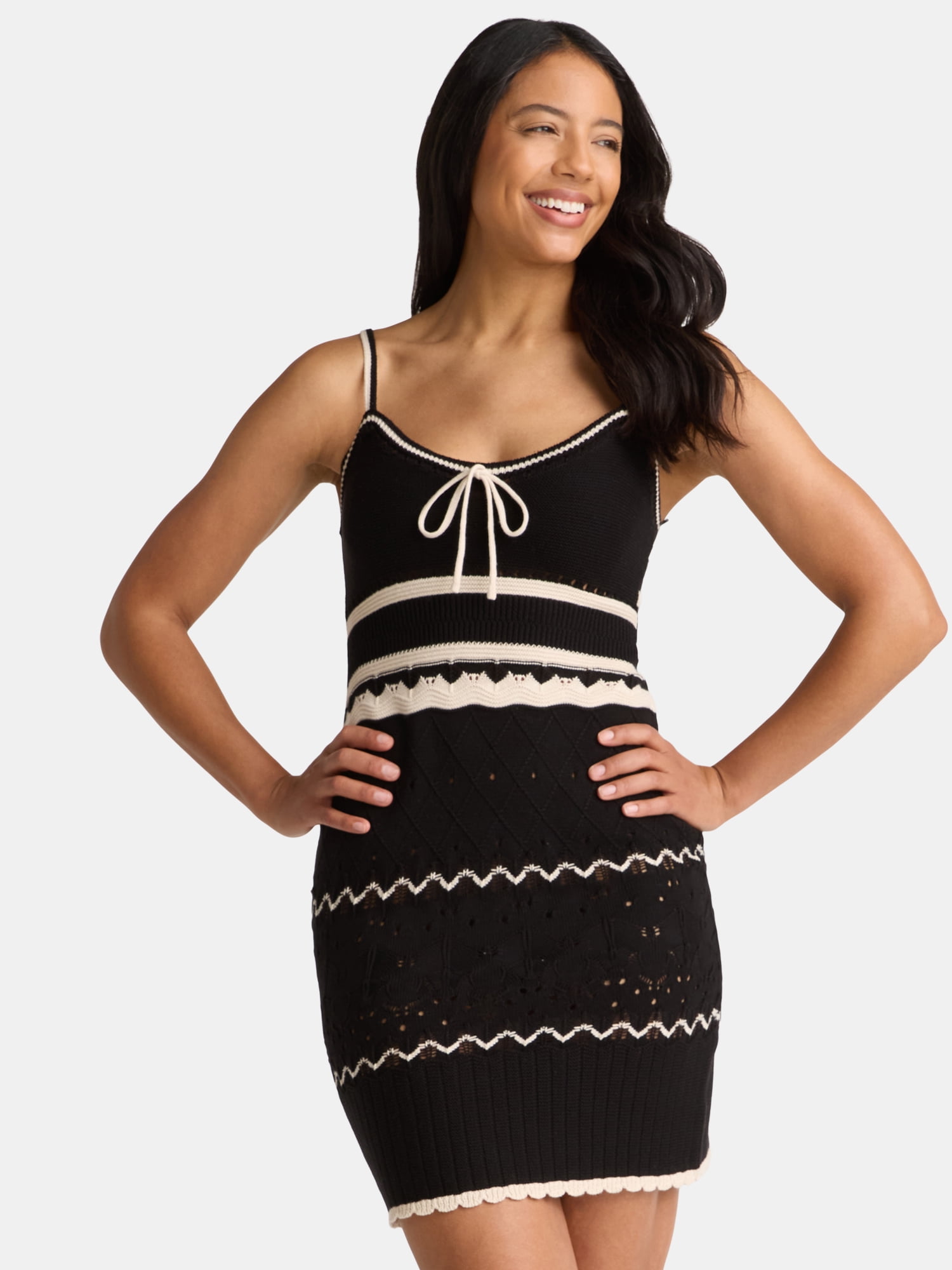 Madden NYC Women's Pointelle Knit Stripe Mini Dress, Sizes