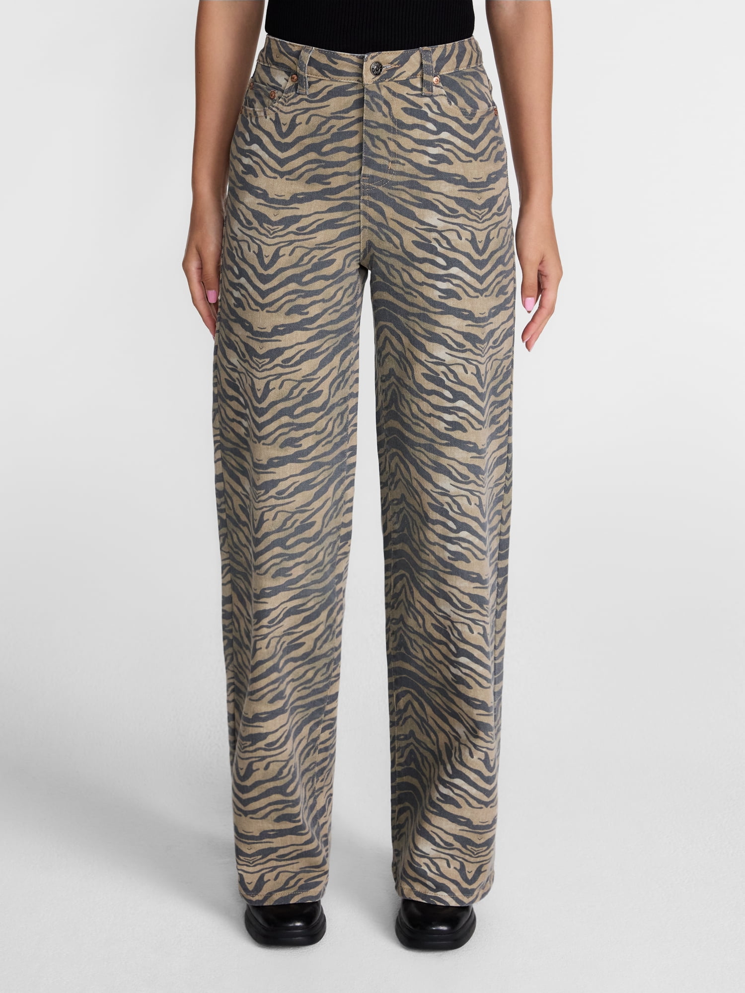 Madden NYC Women's Zebra Print 90's Jeans, 32" Inseam, Sizes 00-18