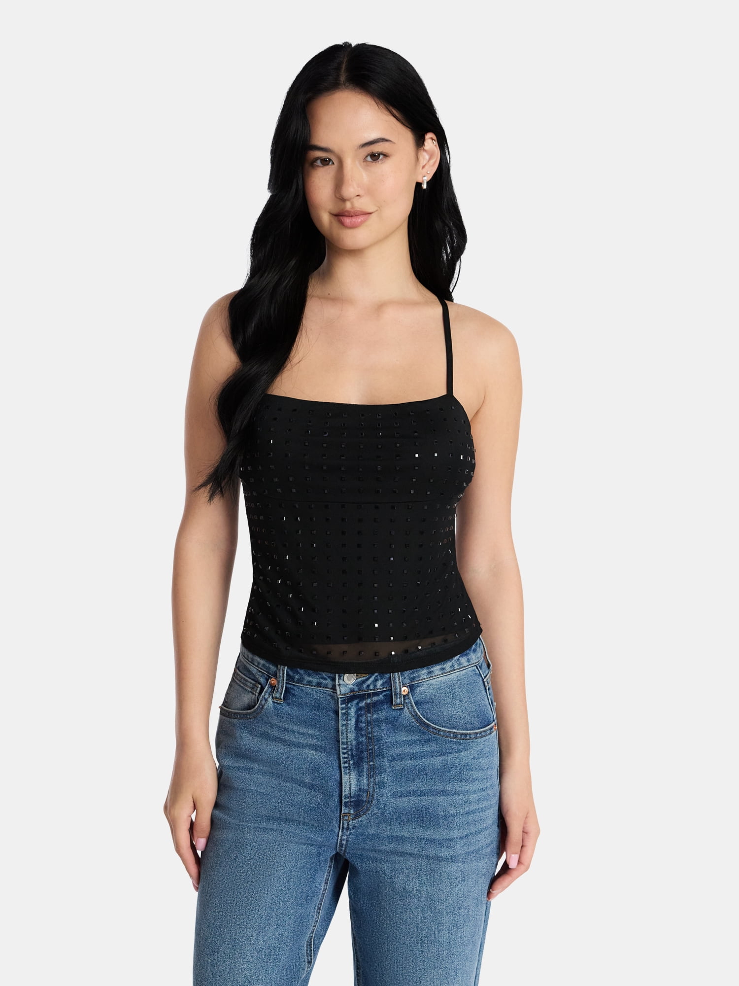 Madden NYC Women’s Faux Rhinestone Cami, Sizes XXS-XXL