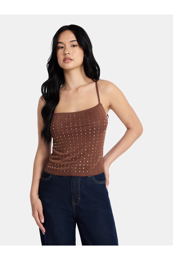 Women’s Faux Rhinestone Cami, Sizes XXS-XXL