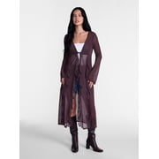 Madden NYC Women’s Ruffle Sheer Tie Front Duster with Long Sleeves, Sizes XXS-XXL