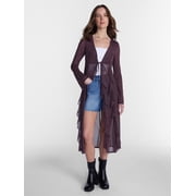 Women’s Ruffle Sheer Tie Front Duster with Long Sleeves, Sizes XXS-XXL