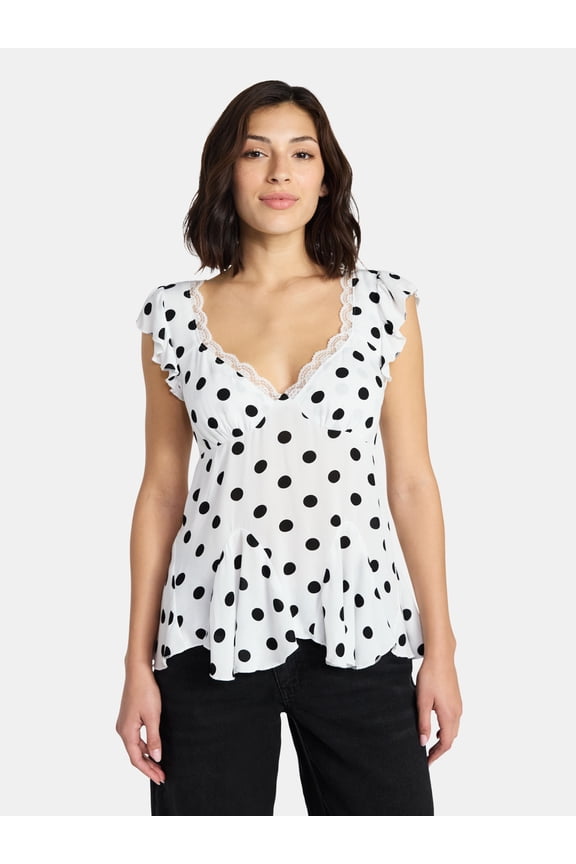 Women's Lace Trim Babydoll Top, Sizes XXS-XXL