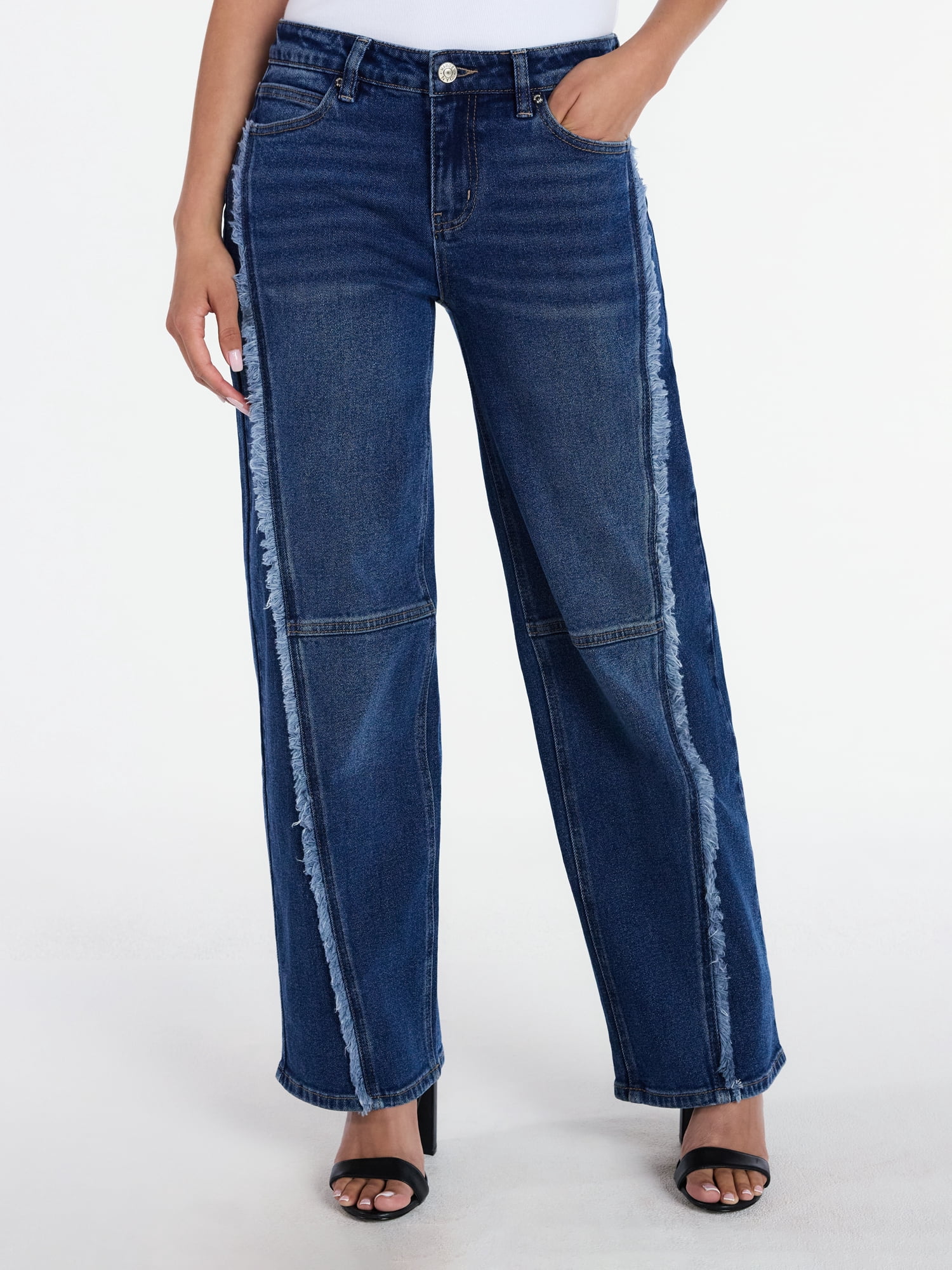 Madden NYC Women’s Wide Leg Ankle Jeans with Frayed Seam, 26” Inseam, Sizes 00-18