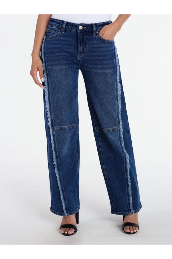 Women’s Wide Leg Ankle Jeans with Frayed Seam, 26” Inseam, Sizes 00-18