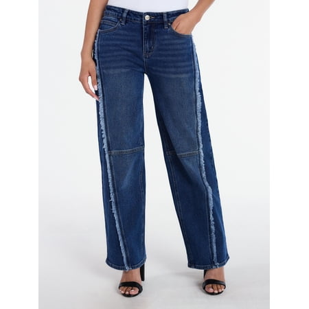Madden NYC Women’s Wide Leg Ankle Jeans with Frayed Seam, 26” Inseam, Sizes 00-18
