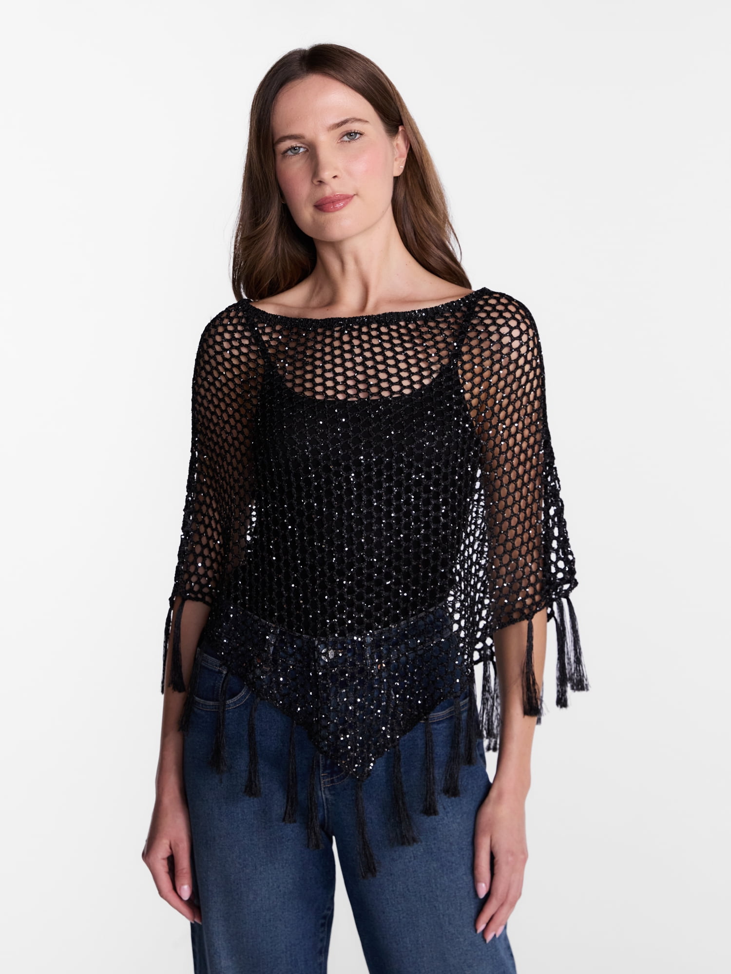 Madden NYC Women's Sequin Poncho, Sizes XS-XXL