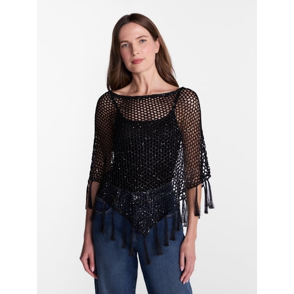 Madden NYC Women's Sequin Poncho, Sizes XS-XXL
