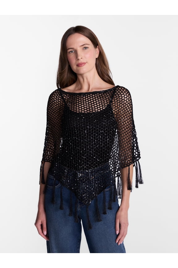 Women's Sequin Poncho, Sizes XS-XXL