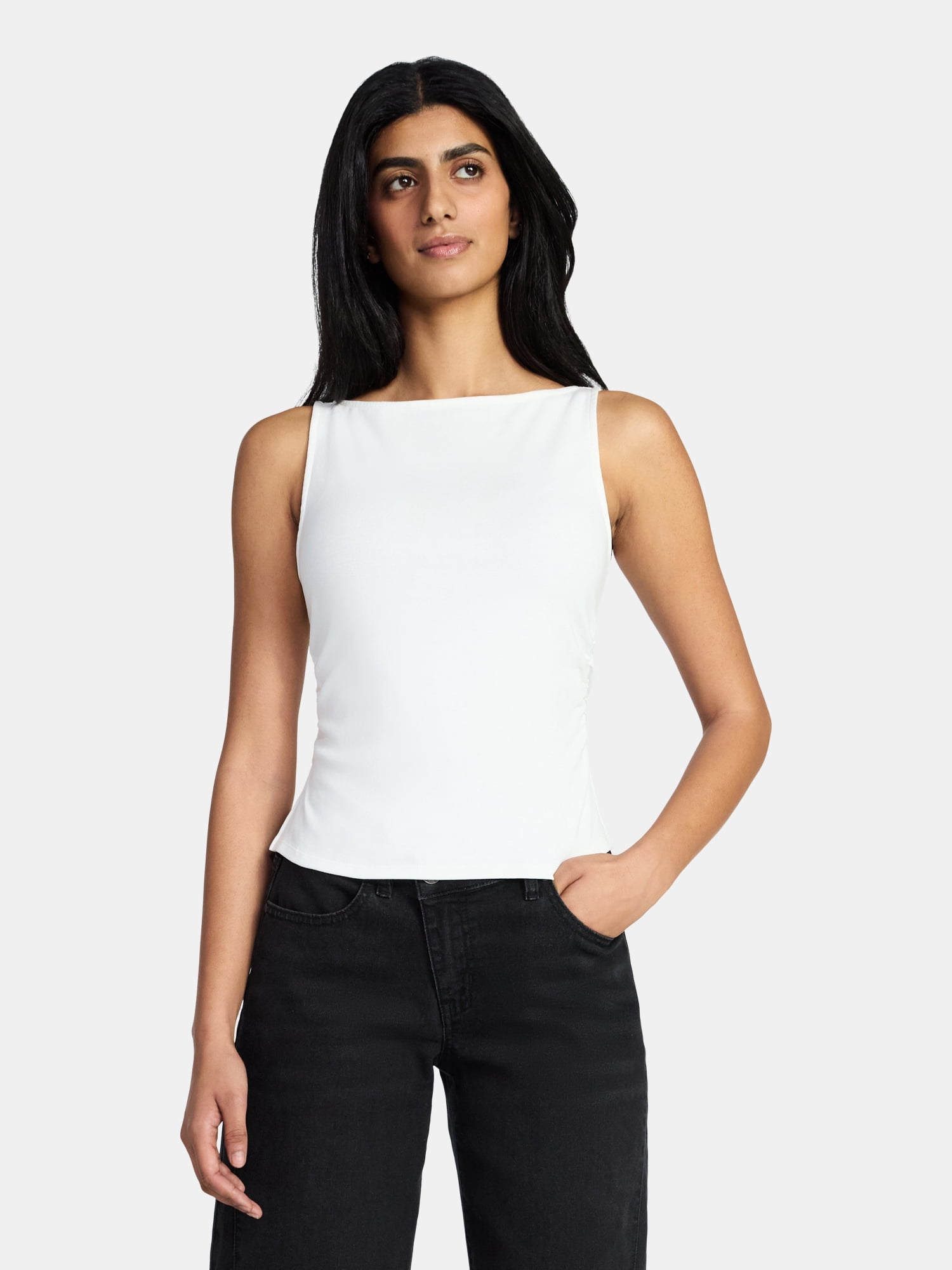 Madden NYC Women's Sleeveless Ruched Tank Top, Sizes XXS-XXL