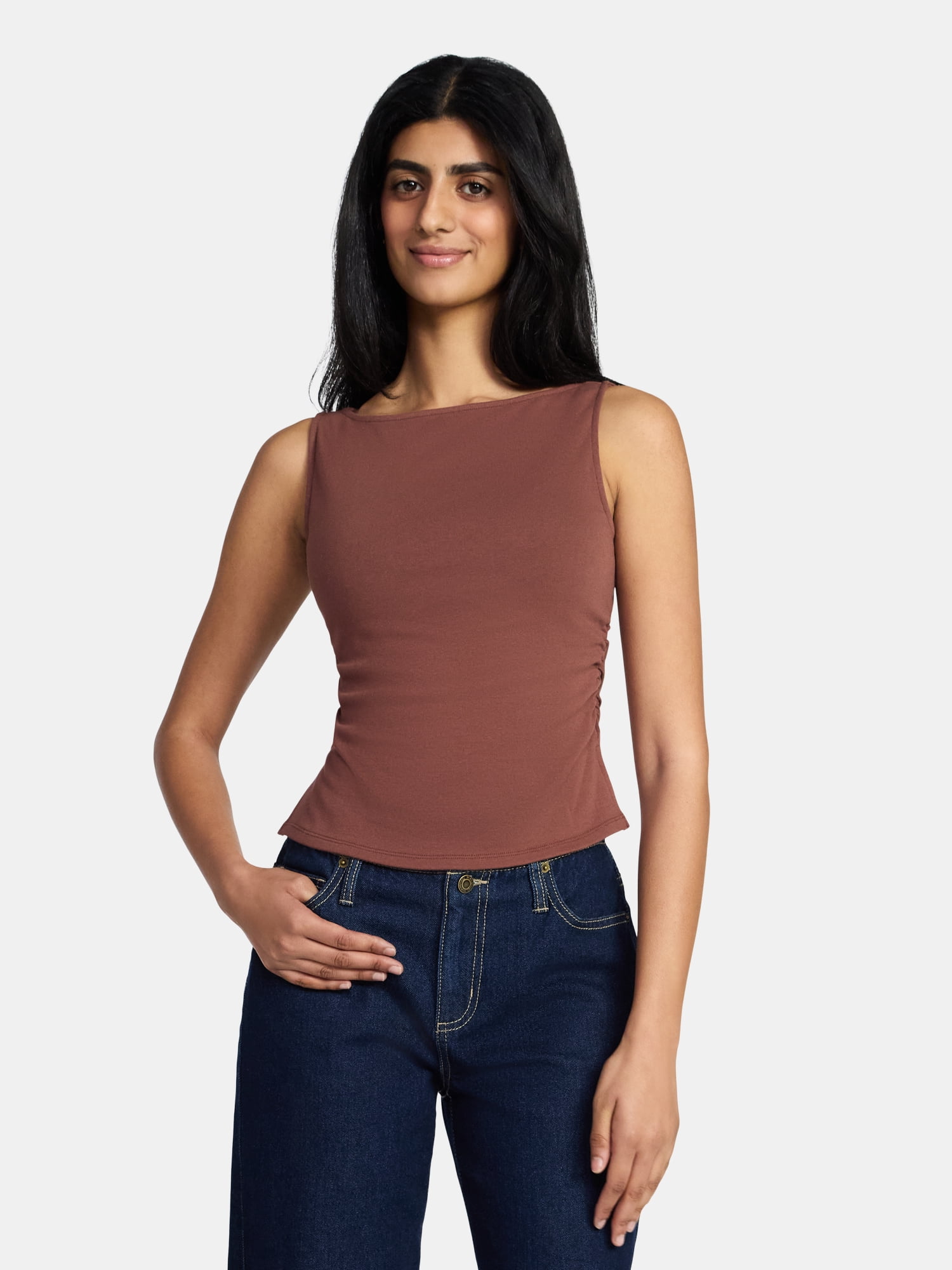 Madden NYC Women's Sleeveless Ruched Tank Top, Sizes XXS-XXL