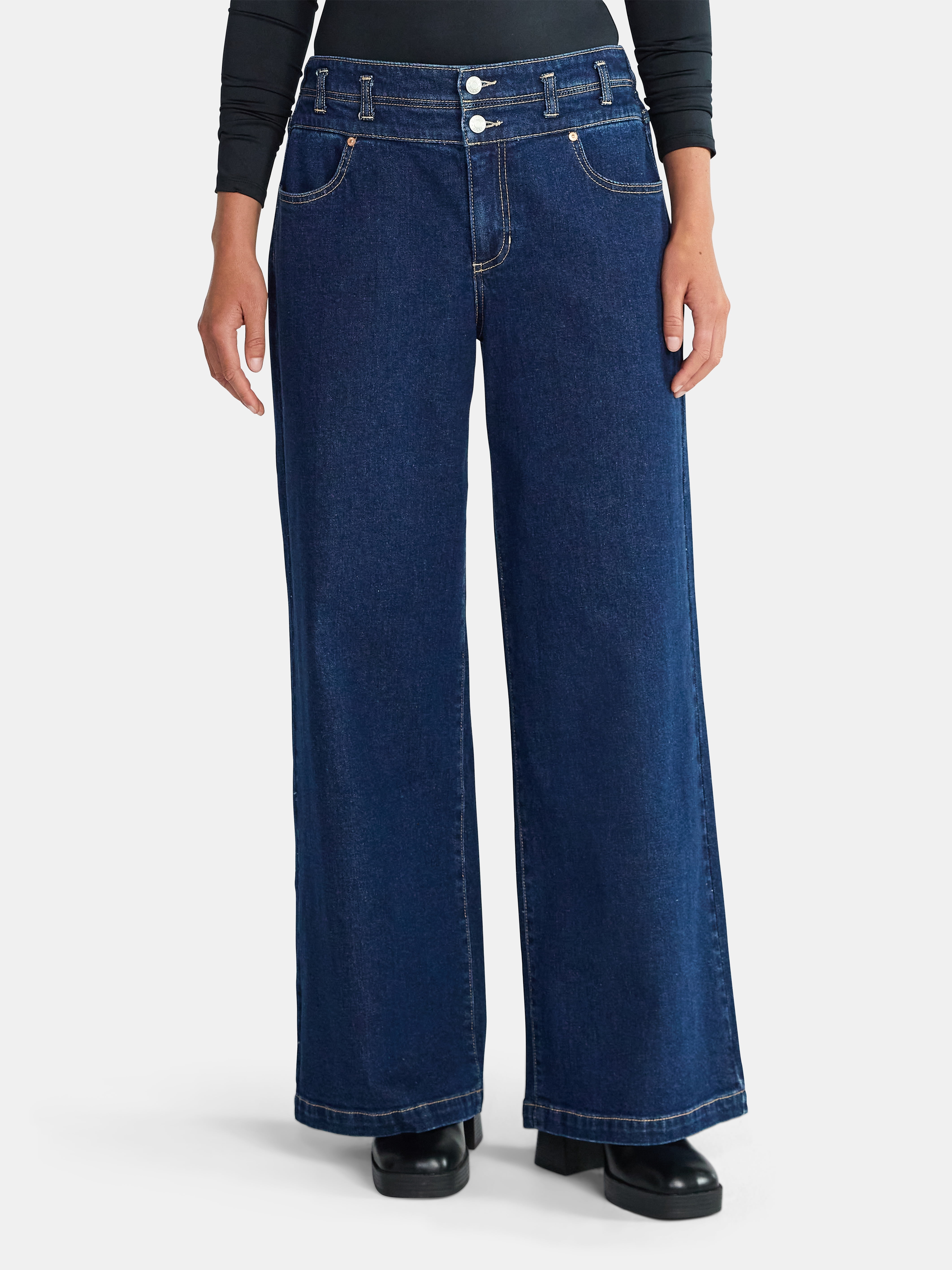Madden NYC Women's Stacked Waist Relaxed Jean, 31" Inseam, Sizes XXS-XXL