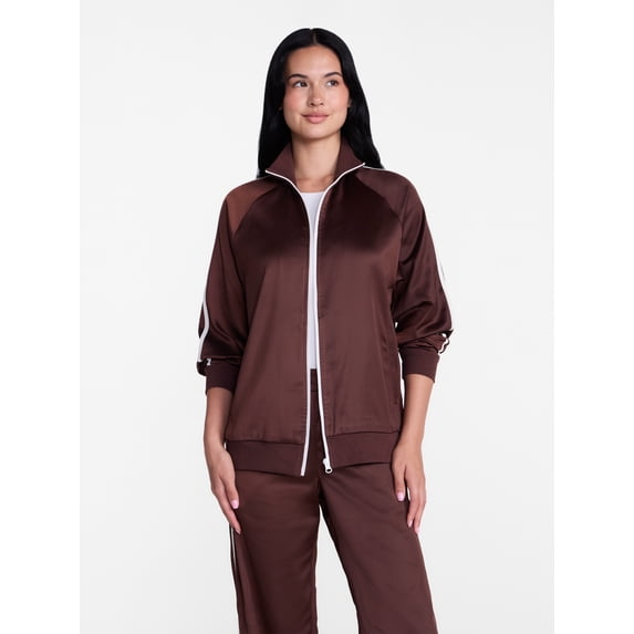 Madden NYC Women's Satin Track Jacket with Racing Stripes, Sizes XXS-XXL