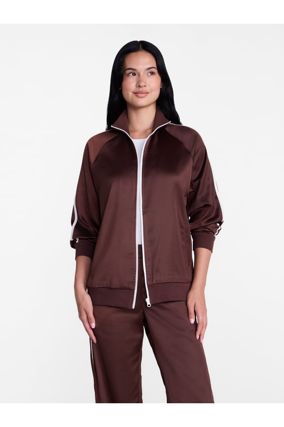 Women's Satin Track Jacket with Racing Stripes, Sizes XXS-XXL