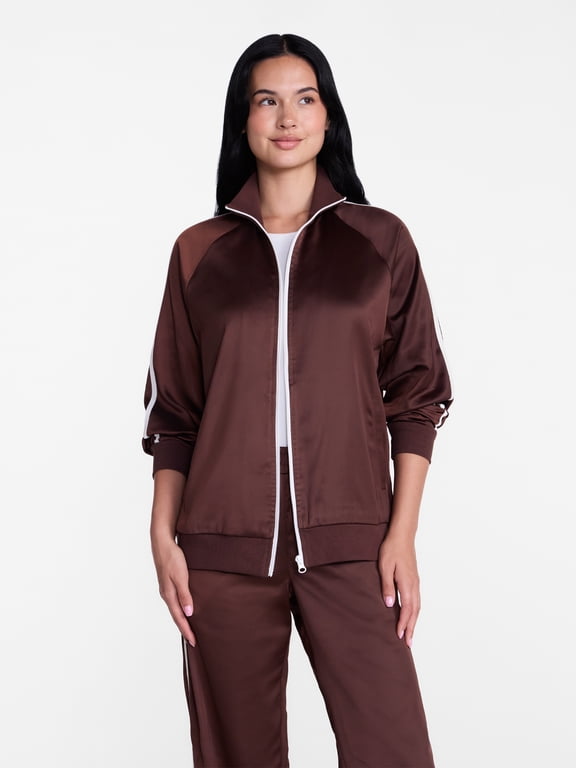 Women's Satin Track Jacket with Racing Stripes, Sizes XXS-XXL