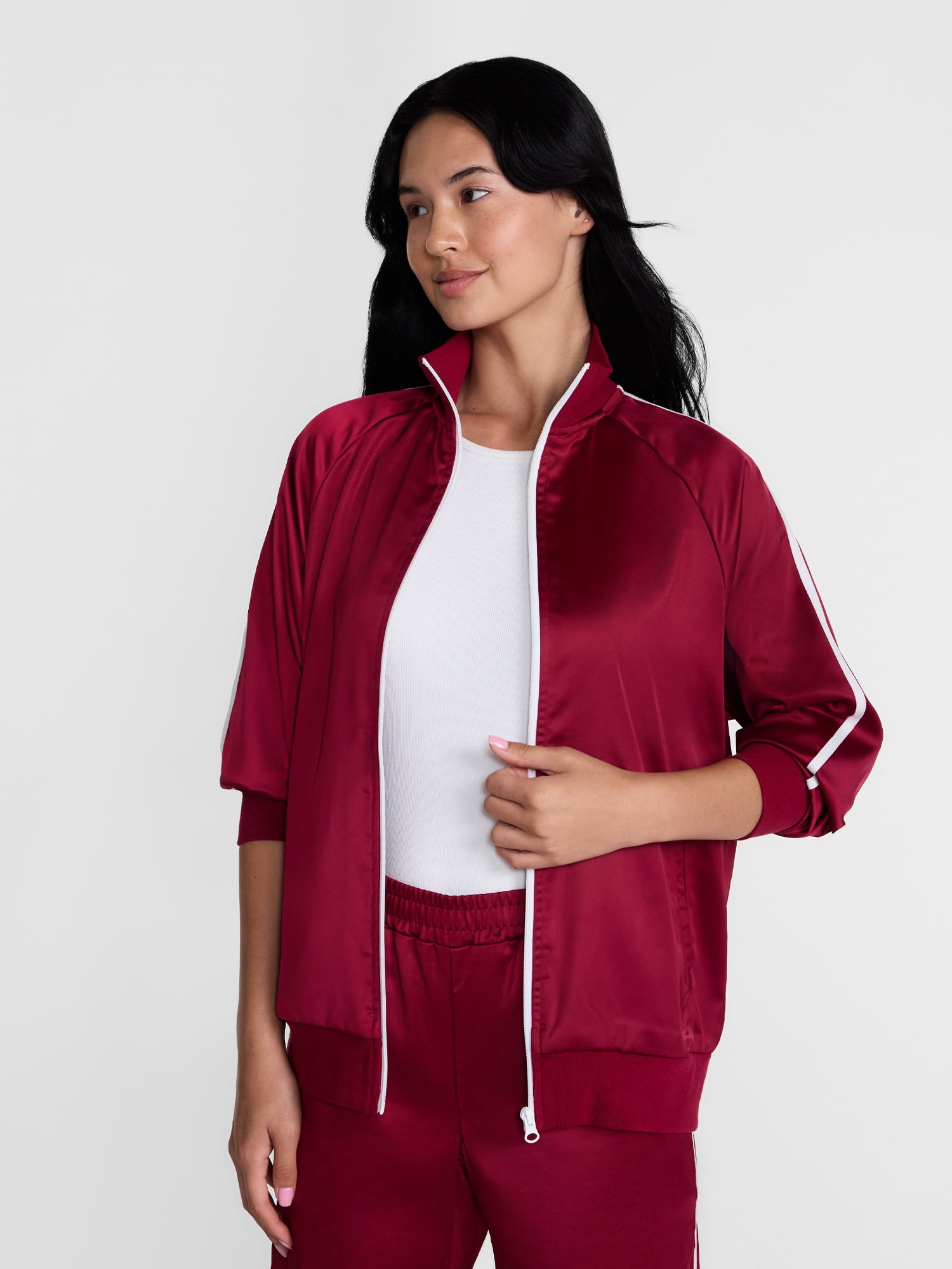 Madden NYC Women's Satin Track Jacket with Racing Stripes, Sizes XXS-XXL