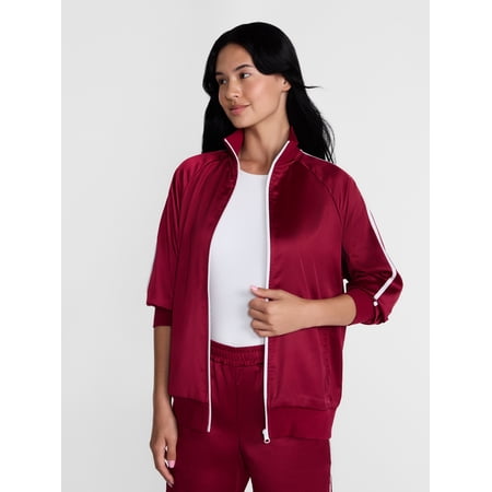 Madden NYC Women's Satin Track Jacket with Racing Stripes, Sizes XXS-XXL