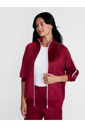 Women's Satin Track Jacket with Racing Stripes, Sizes XXS-XXL
