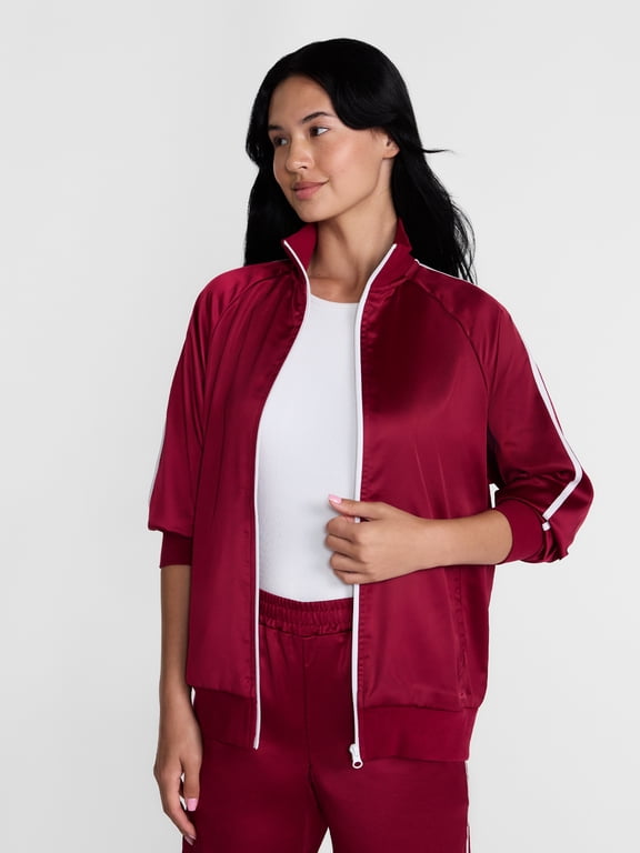Women's Satin Track Jacket with Racing Stripes, Sizes XXS-XXL