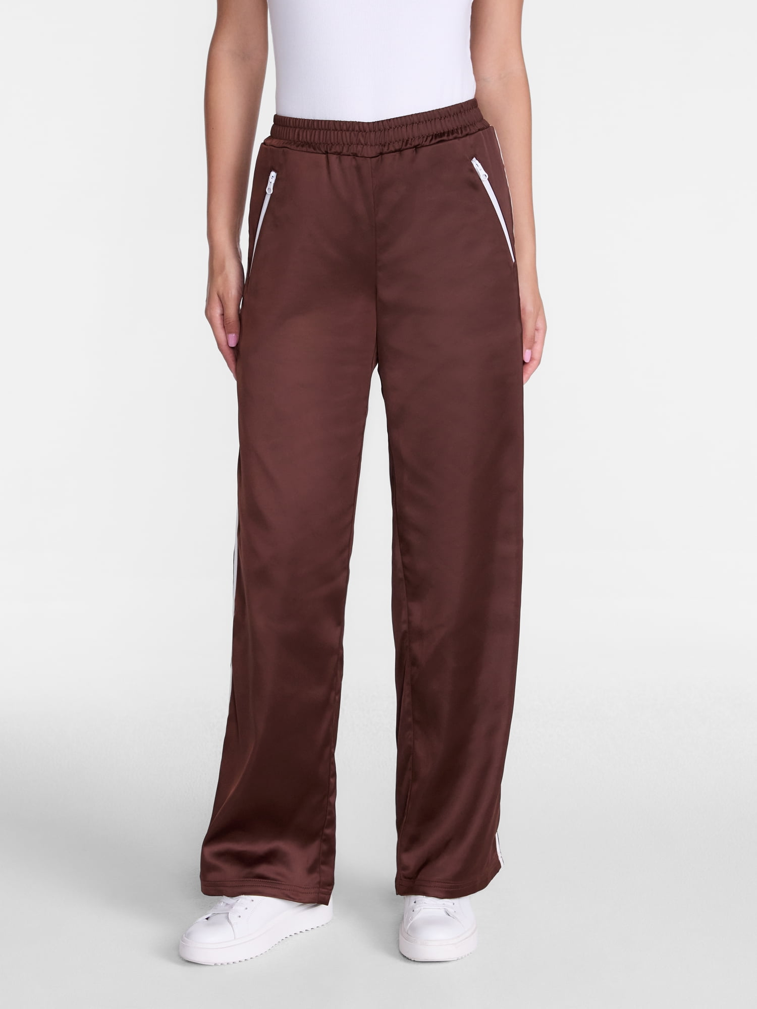 Madden NYC Women's Satin Track Pants with Side Stripes, 31.5" Inseam, Sizes XXS-XXL