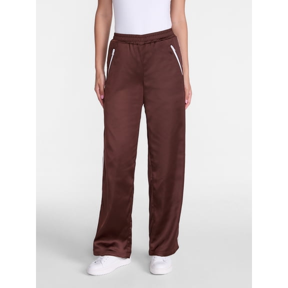 Madden NYC Women's Satin Track Pants with Side Stripes, 31.5" Inseam, Sizes XXS-XXL