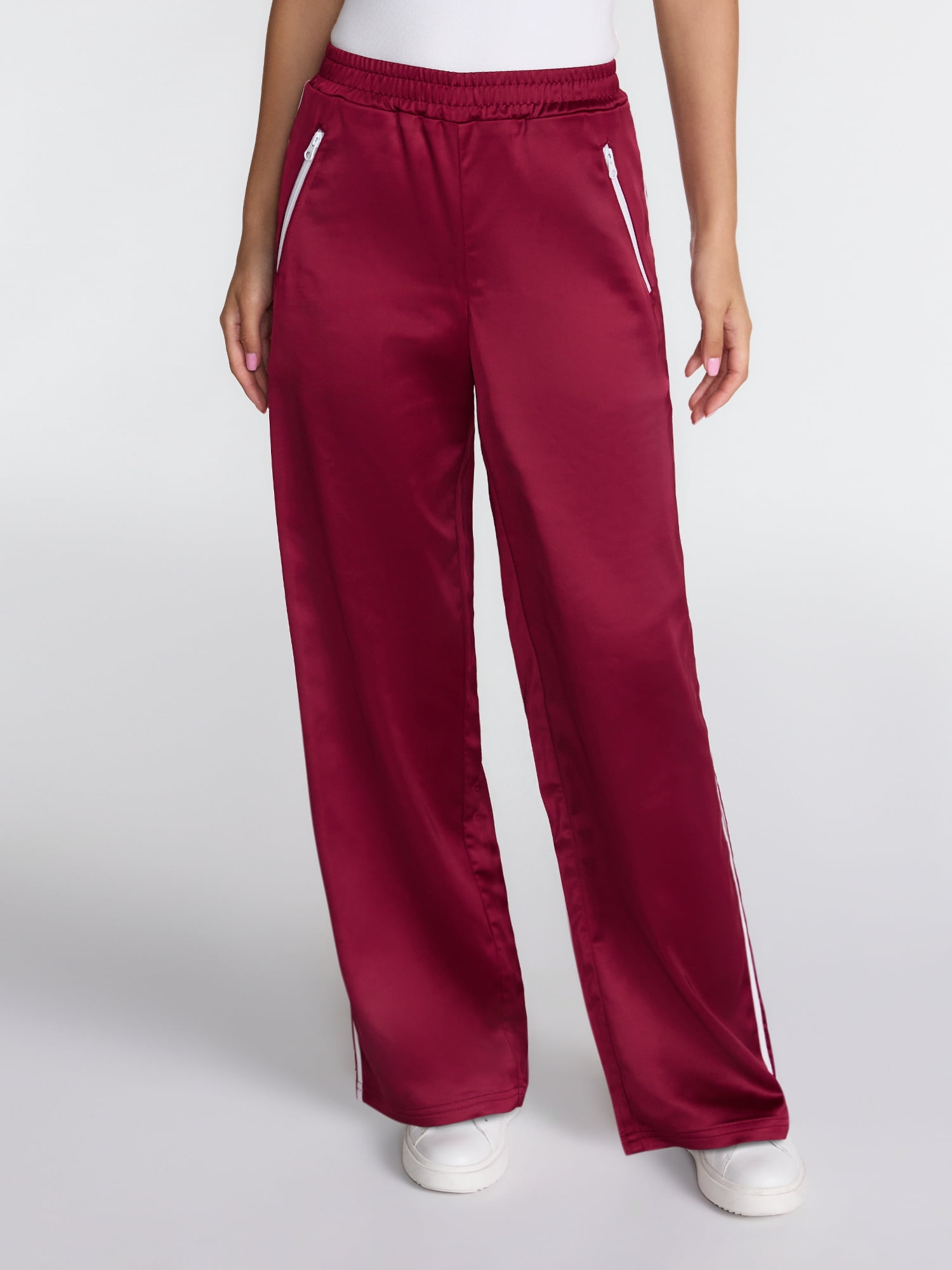 Madden NYC Women's Satin Track Pants with Side Stripes, 31.5" Inseam, Sizes XXS-XXL