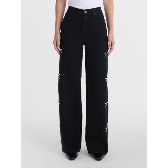 Madden NYC Women's The It Girl Ultra 90s Jeans with Rhinestone Bows, Sizes XXS-XXL