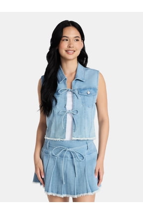Women’s Tie Front Denim Vest, Sizes XXS-XXL