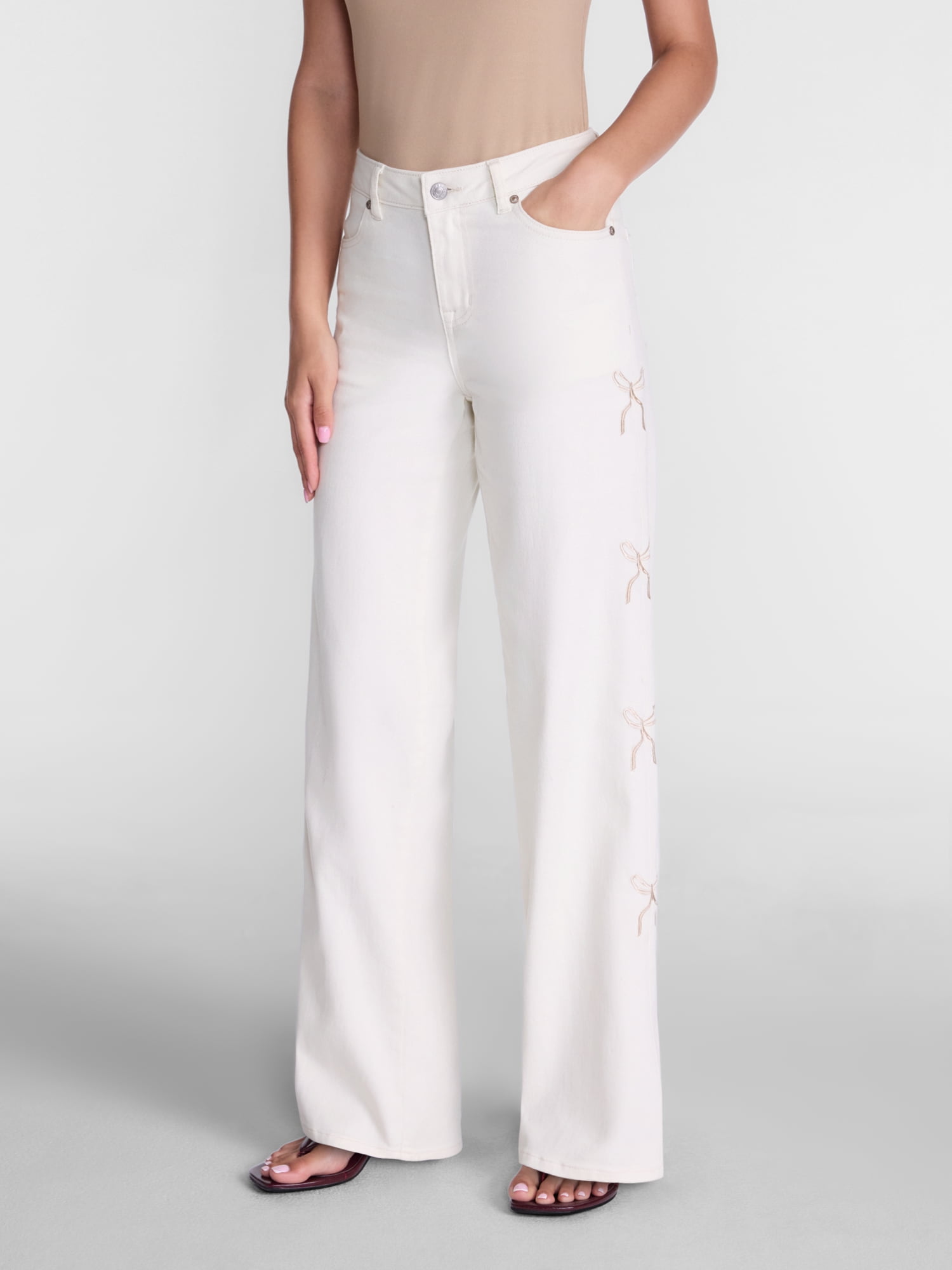 Madden NYC Women’s Ultra 90's Jeans with Bow Embroidery, 32'' Inseam, Sizes 00-18