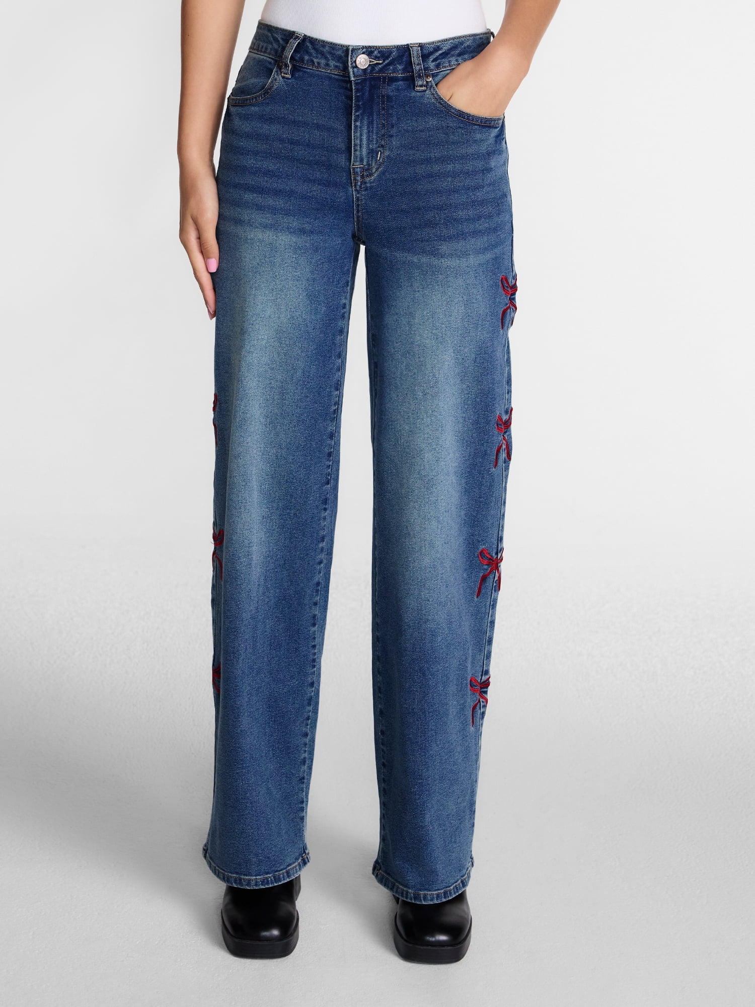 Madden NYC Women’s Ultra 90's Jeans with Bow Embroidery, 32'' Inseam, Sizes 00-18