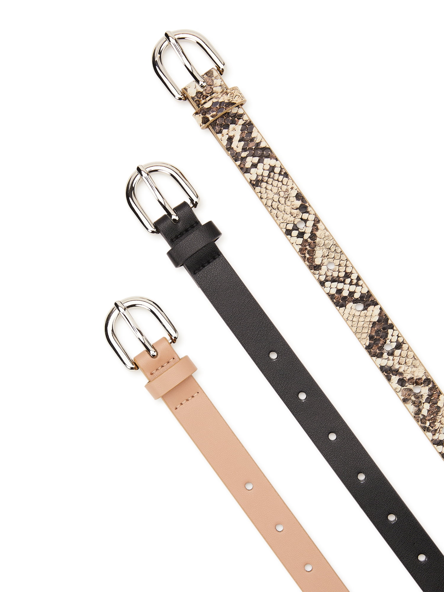 Madden NYC Women's 3 for 1 Belt Set, Black/Tan/Snake Print