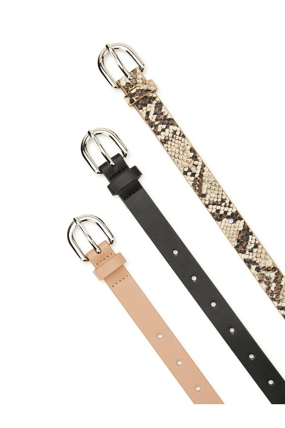 Women's 3 for 1 Belt Set, Black/Tan/Snake Print