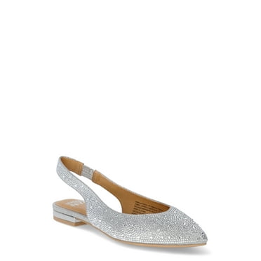 Madden NYC Women's Almond Toe Slingback Flats with Faux Crystals