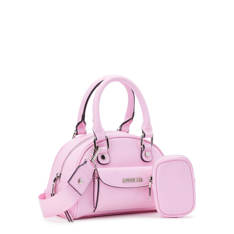 Madden NYC Women's Bowler Handbag with Pocket, Light Pink 
