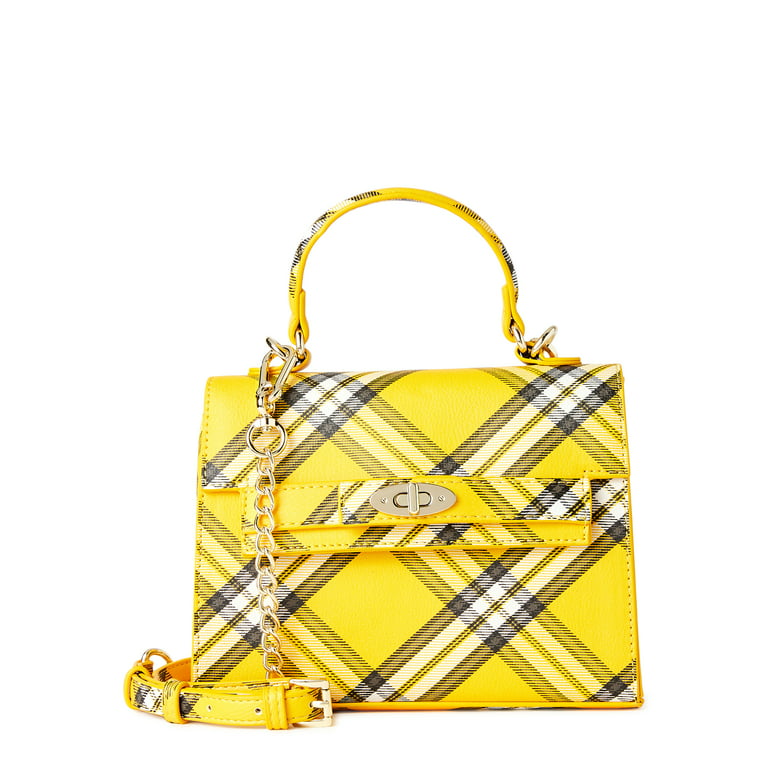 Madden NYC Women's Boxy Top Handle Bag Yellow Plaid 
